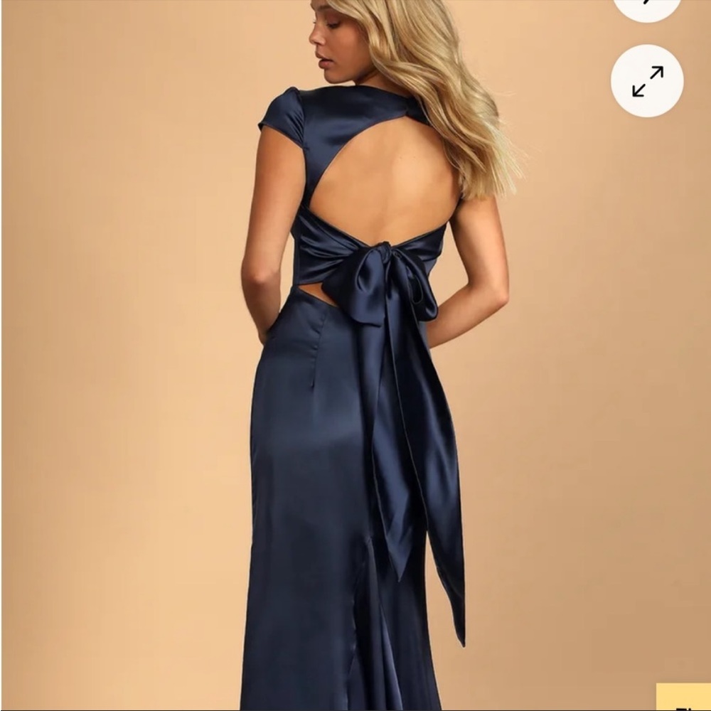 Navy Satin Tie Back Dress